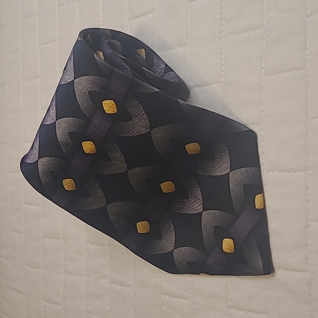 Joseph  Feiss Black Purple Gold Geometric Silk Tie